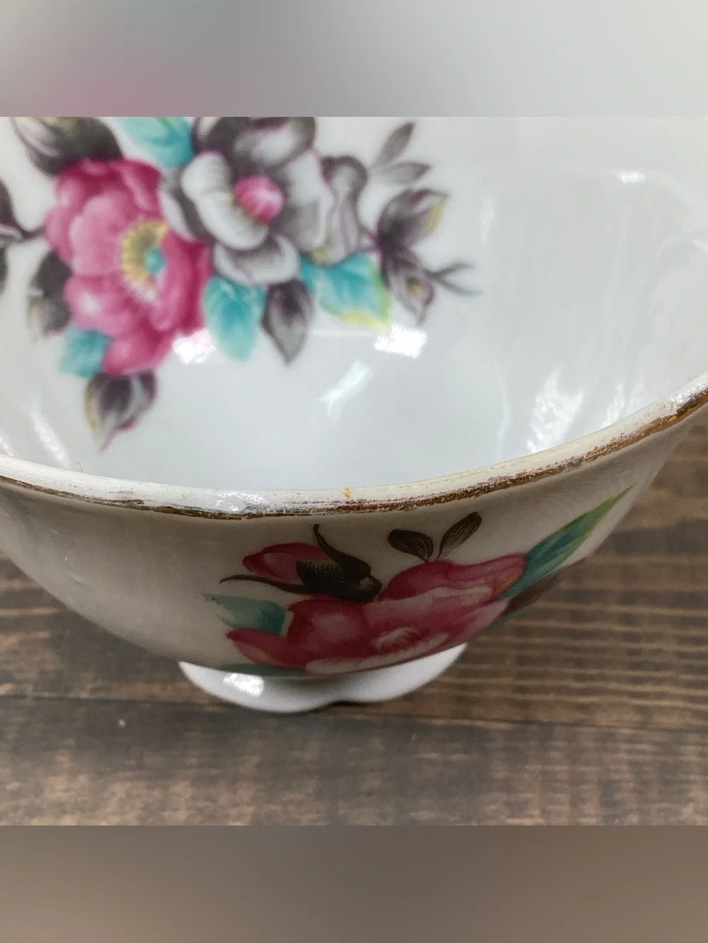 Vintage Shafford Japan Hand Painted Pink & Gray Floral Roses Teacup & Saucer Set